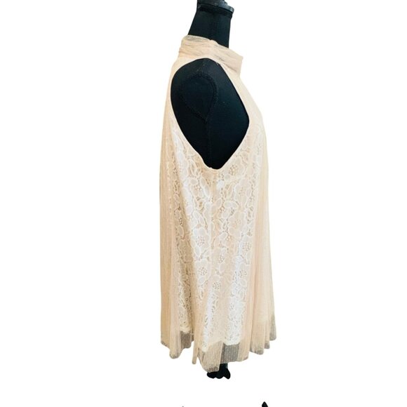 NWT RYU IVORY DRESS TAN TULLE NUDE LACE TIE NECK HALTER M Party Wedding Cocktail - Picture 4 of 14
